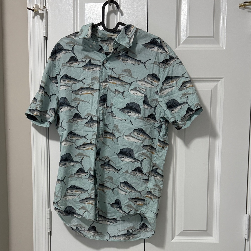 J. Crew Fish Print Casual Shirt - Light Blue